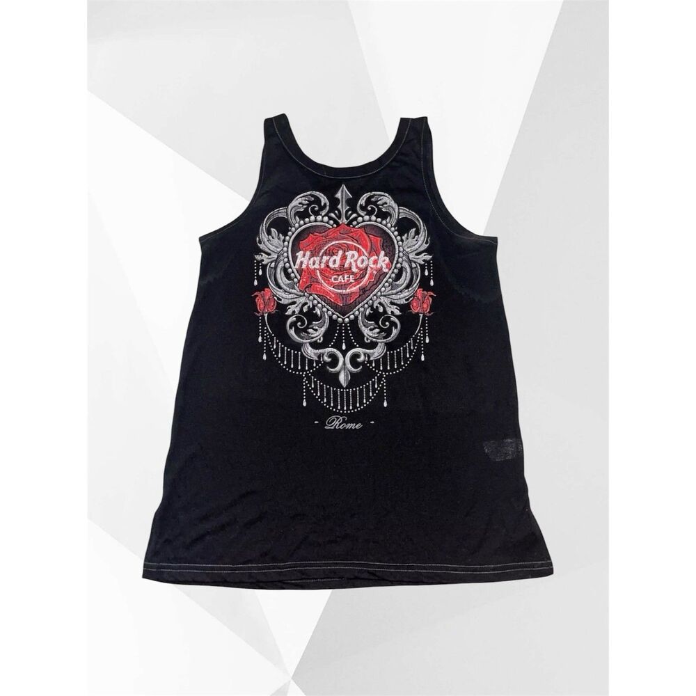 Hard Rock Cafe Rome Italy Tank Top S Couture Music Black V Strappy Back